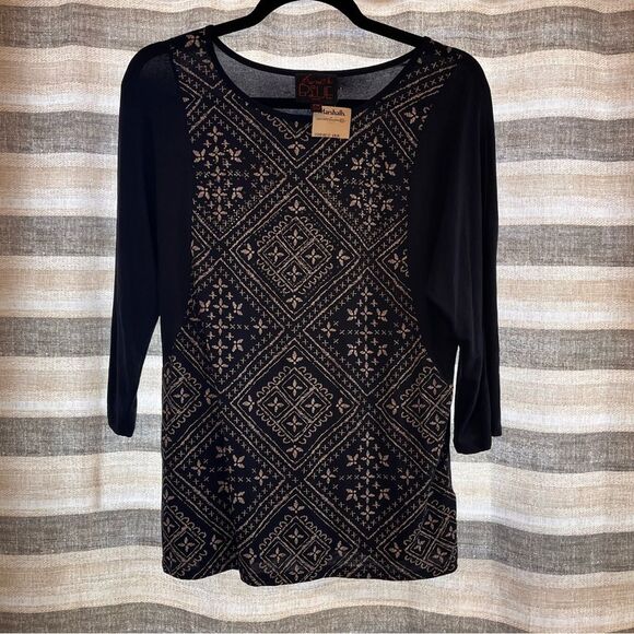 French Blue Navy Rhinestone Tunic Top Size Medium Petite - Picture 1 of 6